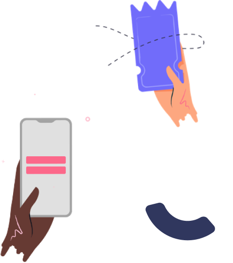 illustration of hands holding phone and ticket