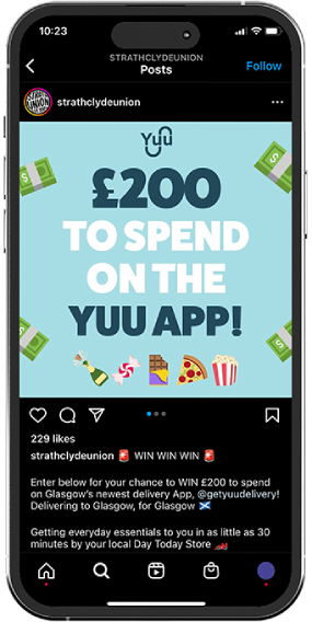 iphone mockup showcasing an instagram competition on Strathclyde SU
