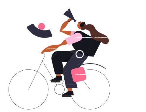 A cyclist on a megaphone. Contact us!
