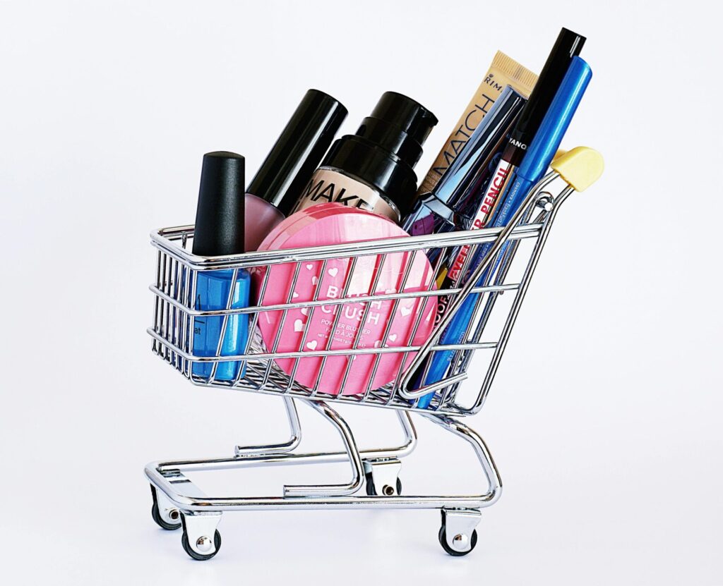 a shopping cart full of beauty buys