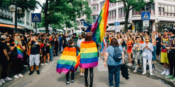 LGBTQ+ parade and flags